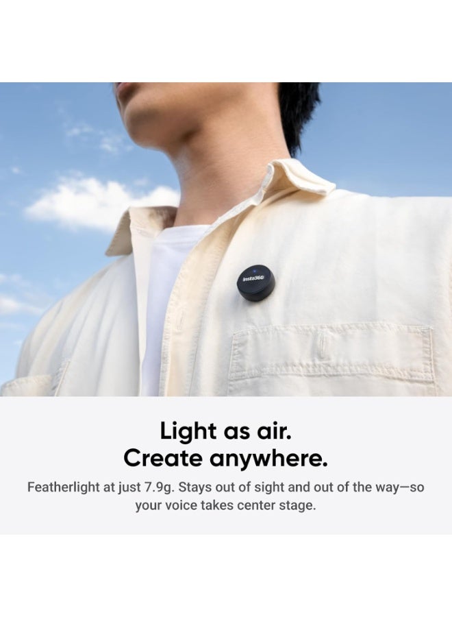 انستا 360 نظام ميكروفون لاسلكي Mic Air (جهاز إرسال واحد + جهاز استقبال واحد)، مزود بتقنية إلغاء الضوضاء، نطاق تغطية يصل إلى 300 متر، ميكروفون صغير، ميكروفون لافالير لاسلكي لأجهزة iPhone/Android/PC/Mac المزودة بمنفذ USB-C، مثالي لمدونات الفيديو والبث المباشر. - Image 2